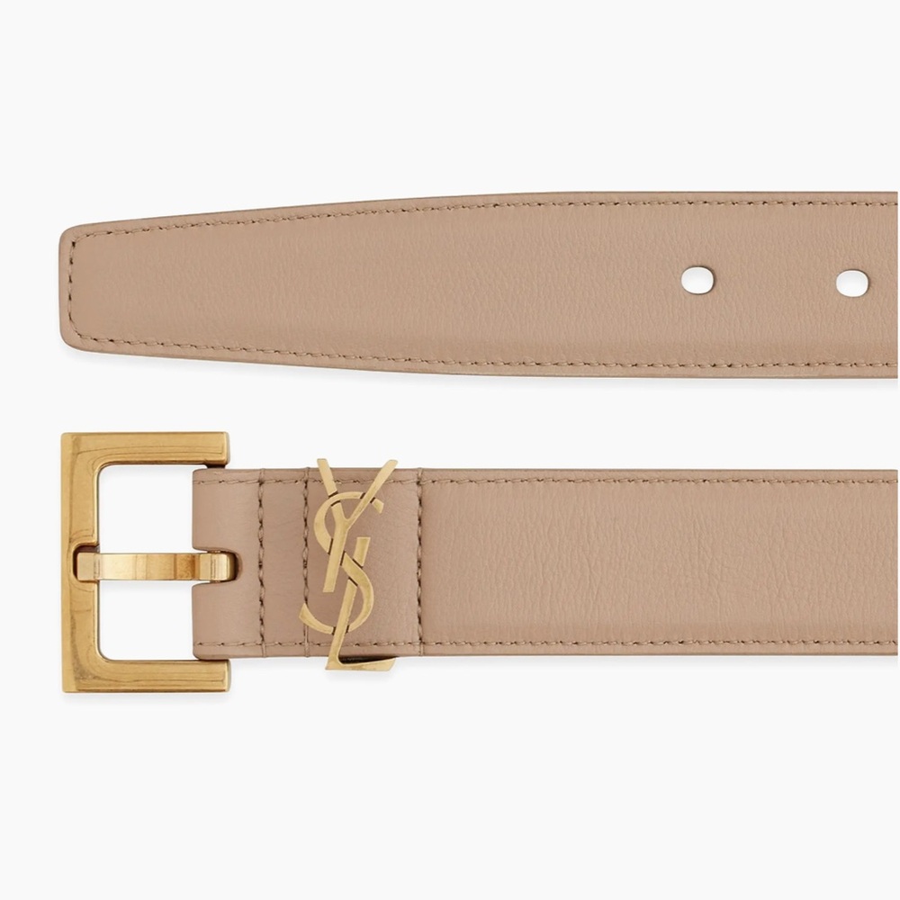 Saint Laurent YSL Cassandre Square Buckle Belt Beige Calfskin Italy — AUTHENTIC - Picture 9 of 12